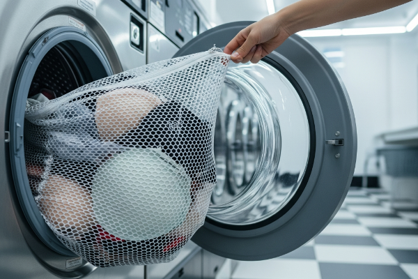 Mesh Bag Full Of Bras Being Removed From Washer 600X400
