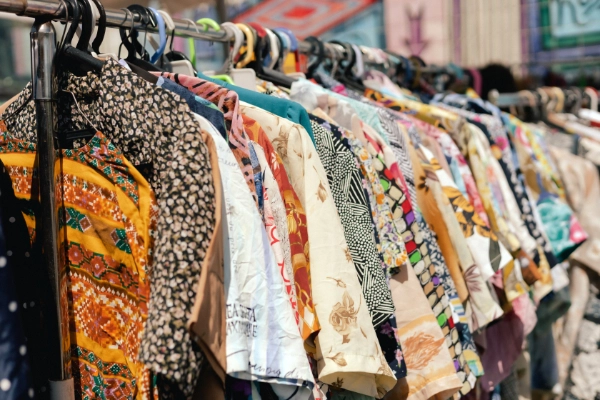 Vintage Clothes On Rack At Flea Market 600X400
