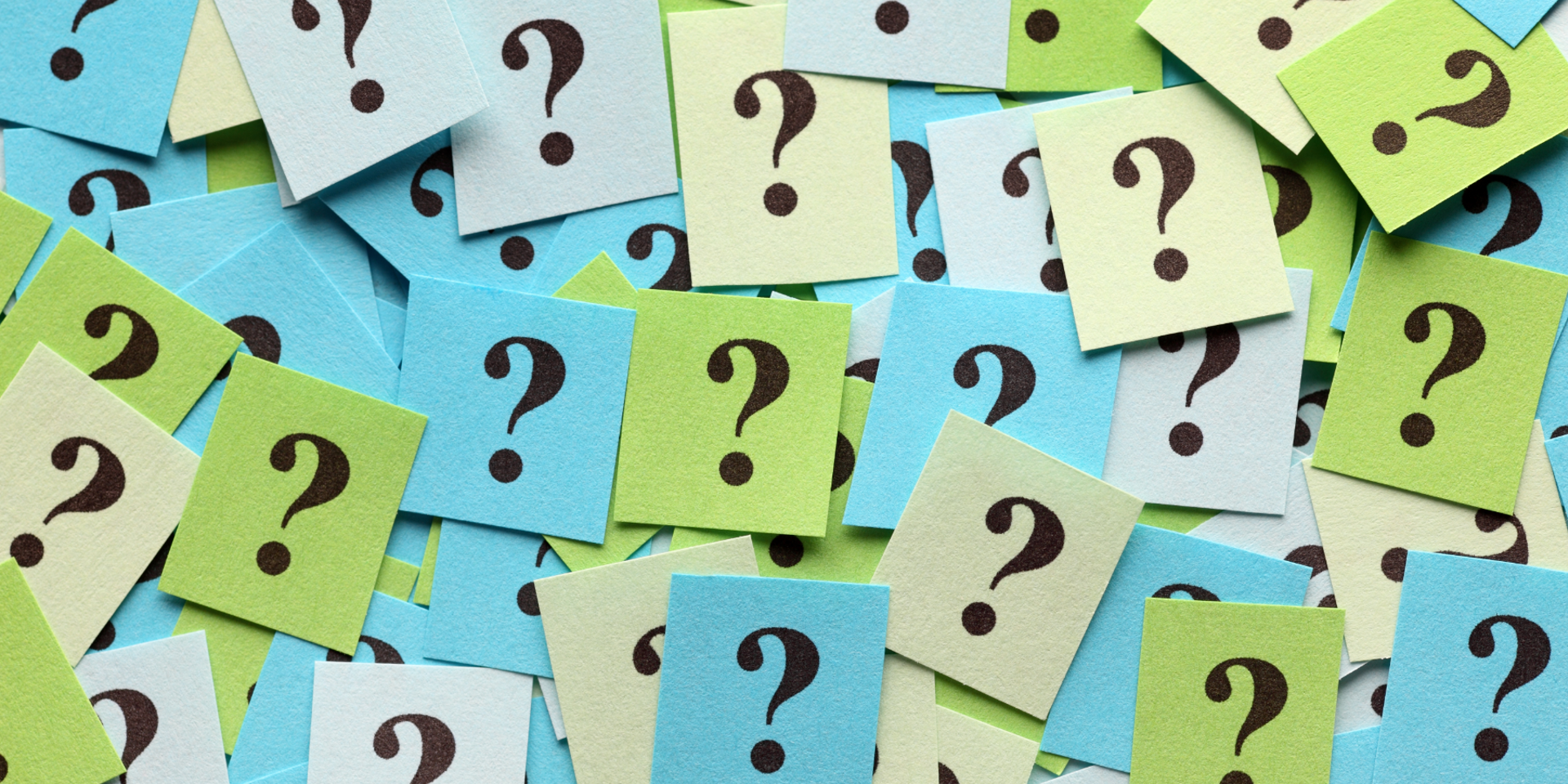 FAQ Question Marks On Felt Paper Blue And Green 1800X900