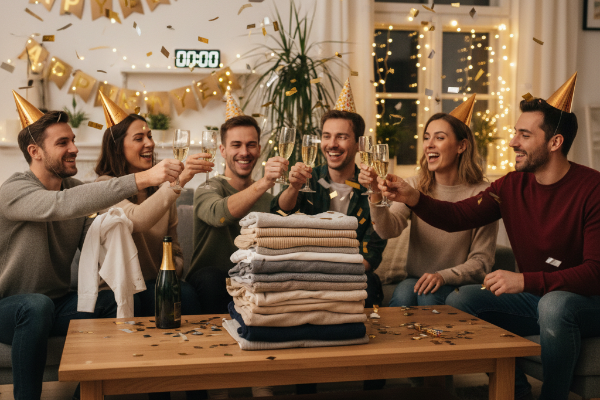 Celebrating The New Year Over Folded Laundry 600X400